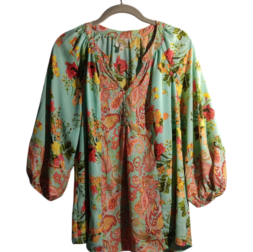 Fig and Flowers Floral Paisley Women's Top SZ Small
